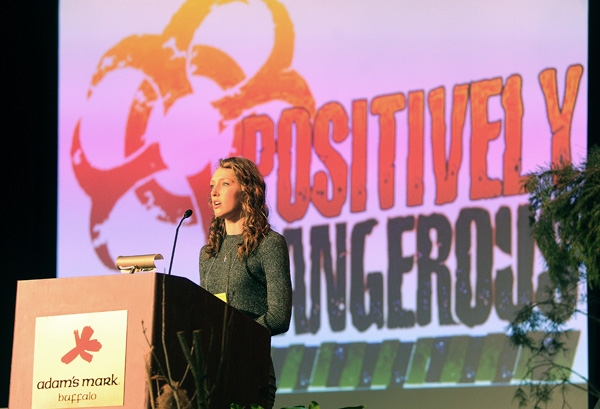 Julia Wrest, of St. John the Baptist in Alden, speaks in the Adams Mark Hotel Grand Ballroom during the final day of the 65th Annual Diocese of Buffalo Youth Convention. (Dan Cappellazzo/Staff Photographer)